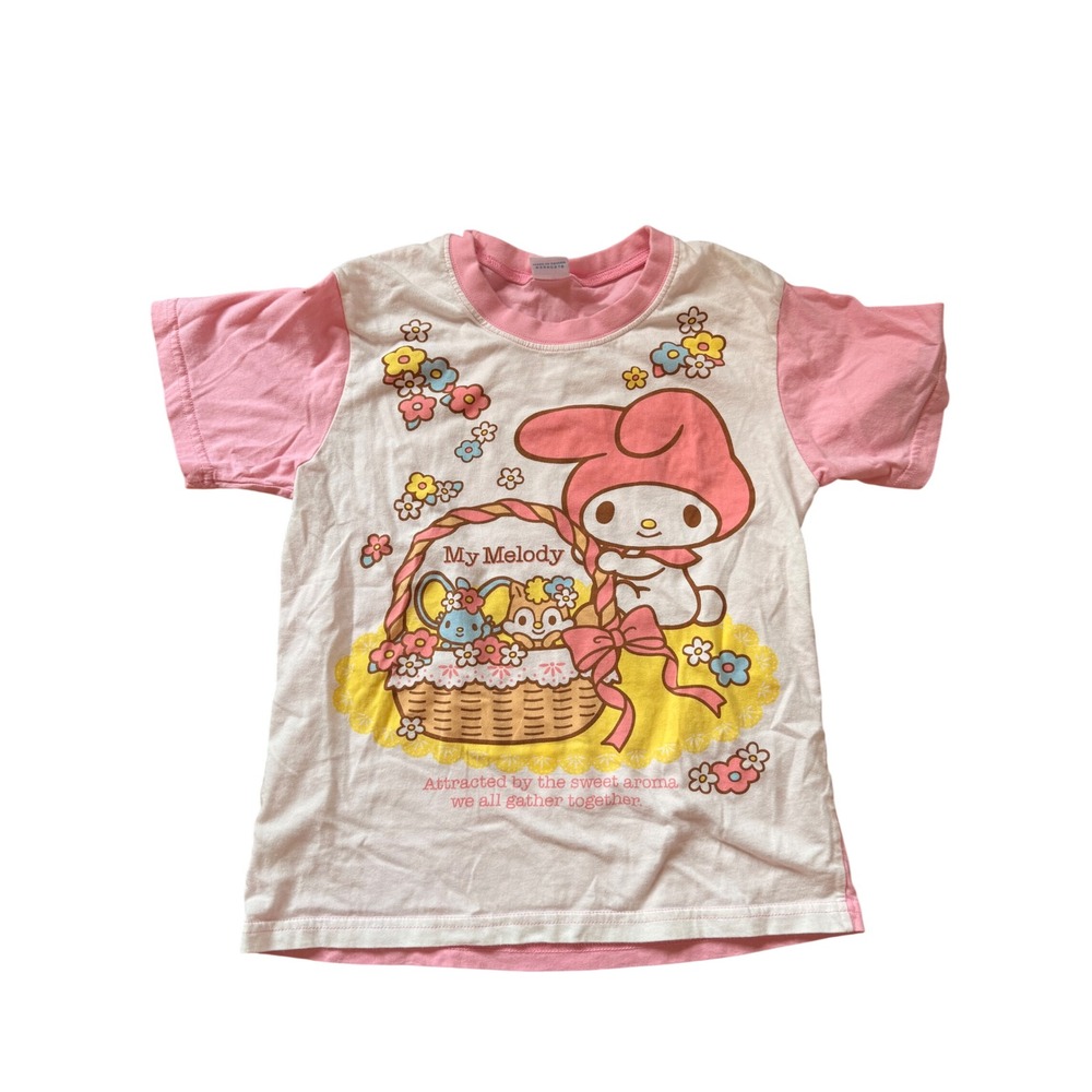 Sanrio My Melody Graphic Ringer T-Shirt Pink &‎ White Kawaii Size 120 - Picture 5 of 6